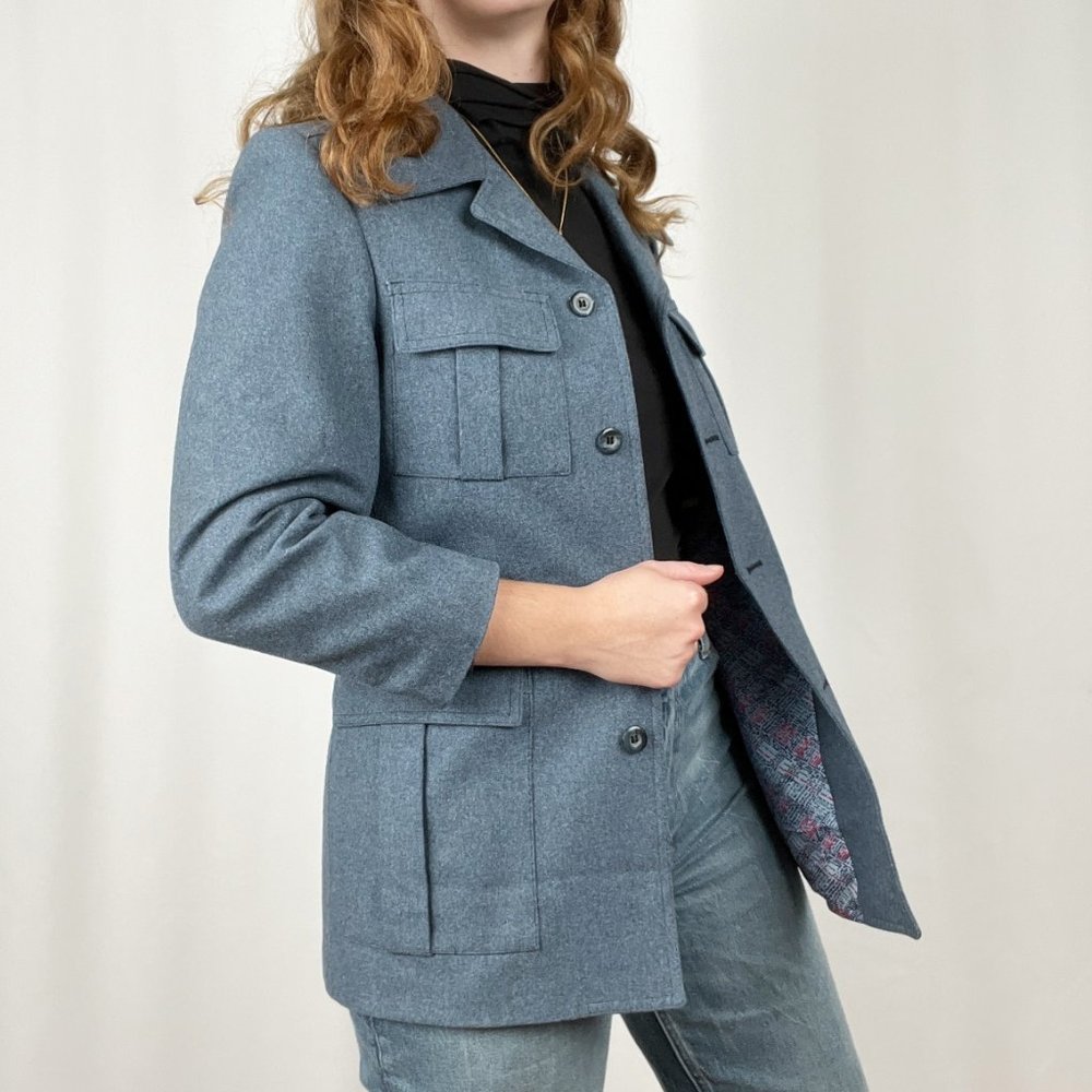 Vintage Oversized Safari Style Long Blazer Jacket Suit Pea Coat Made In Canada - Picture 4 of 7